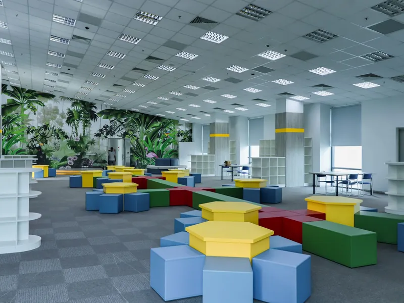 A bright, cheerful classroom at Cedar Lane